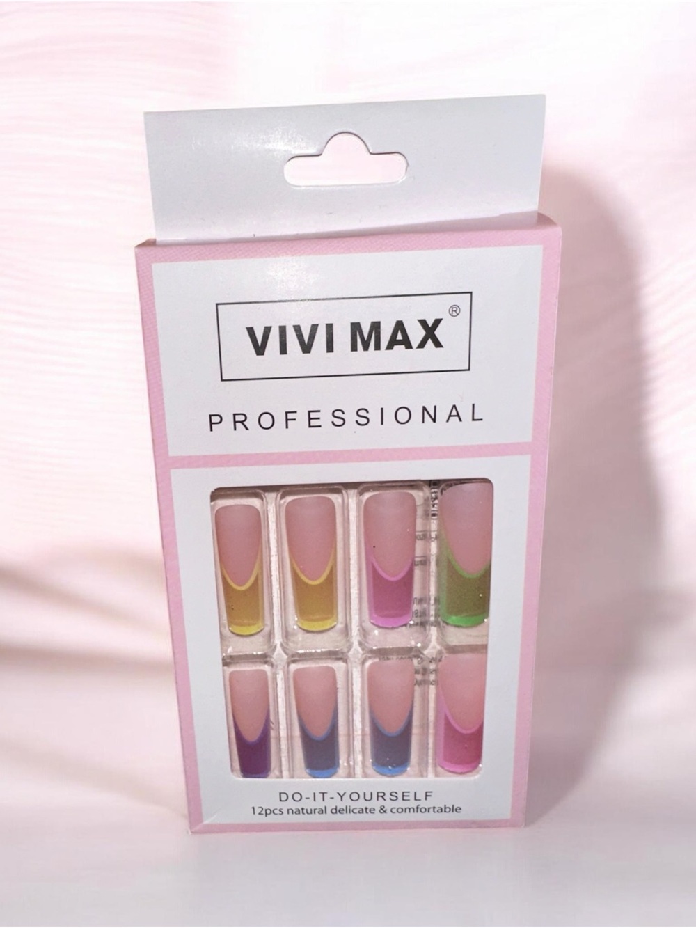 Professional Pink Multicolor French Tip Press-On Nails